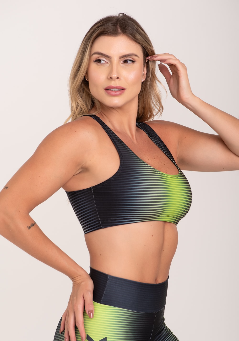 Top fitness feminino estampado win neon printed