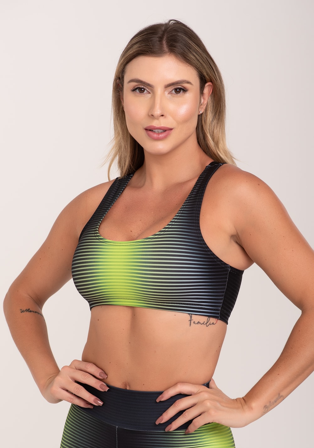 Top fitness feminino estampado win neon printed