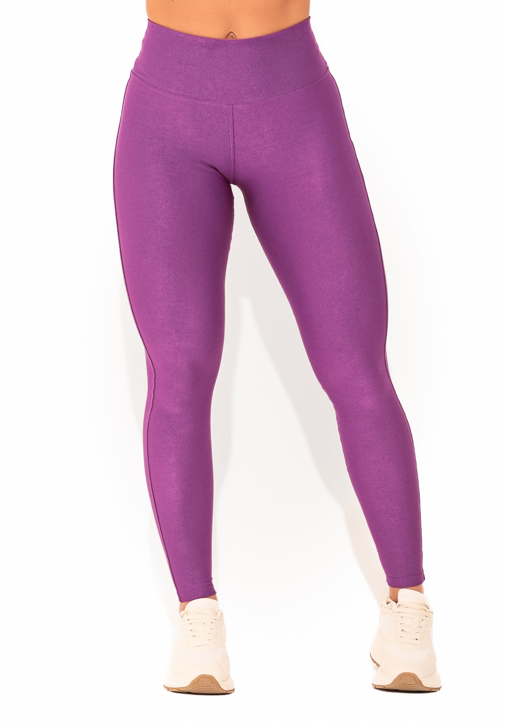 Legging fitness feminina roxo canelada elegance
