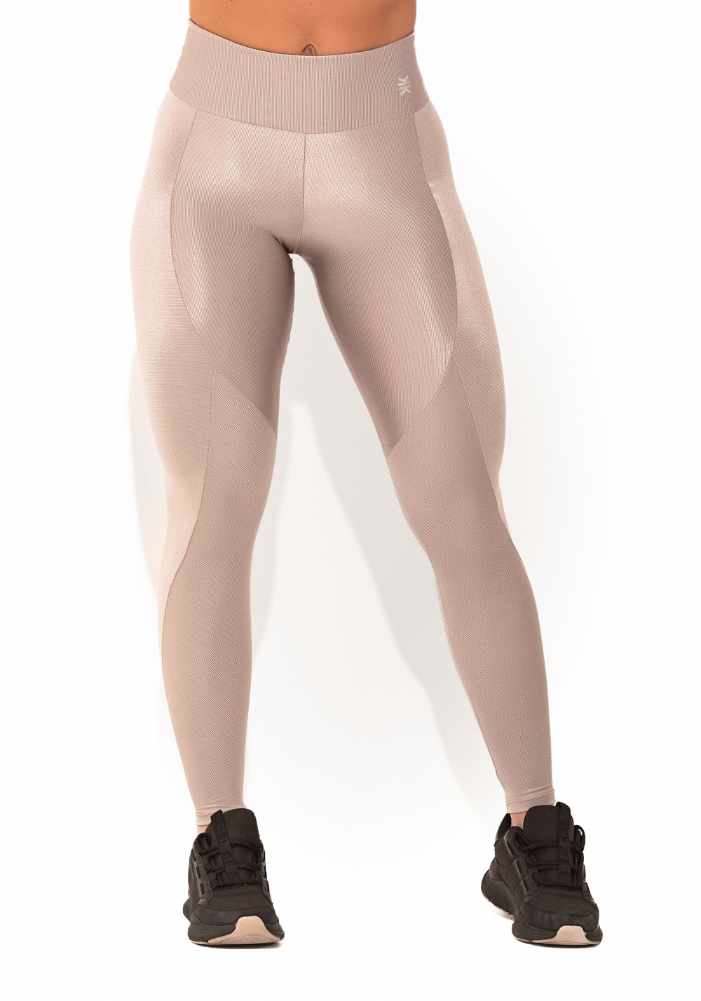 Legging fitness feminina nude canelada com recortes elegance