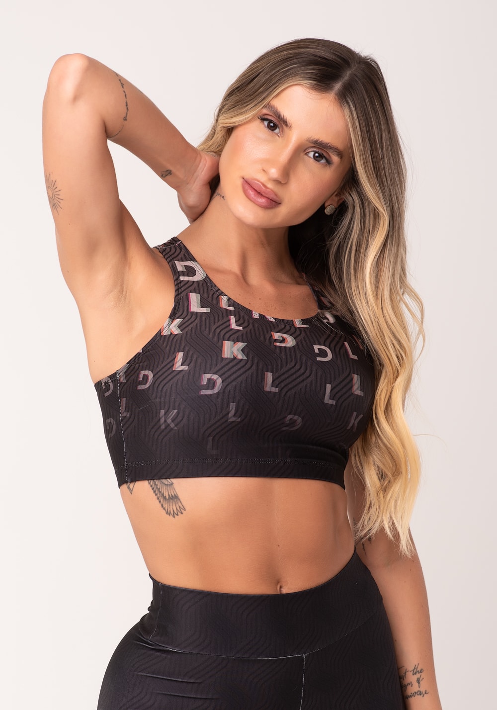 Top fitness feminino nadador estampado move marrom printed