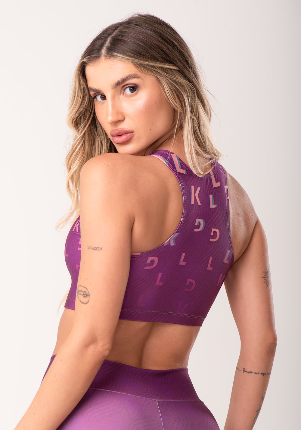 Top fitness feminino nadador estampado move rosa printed