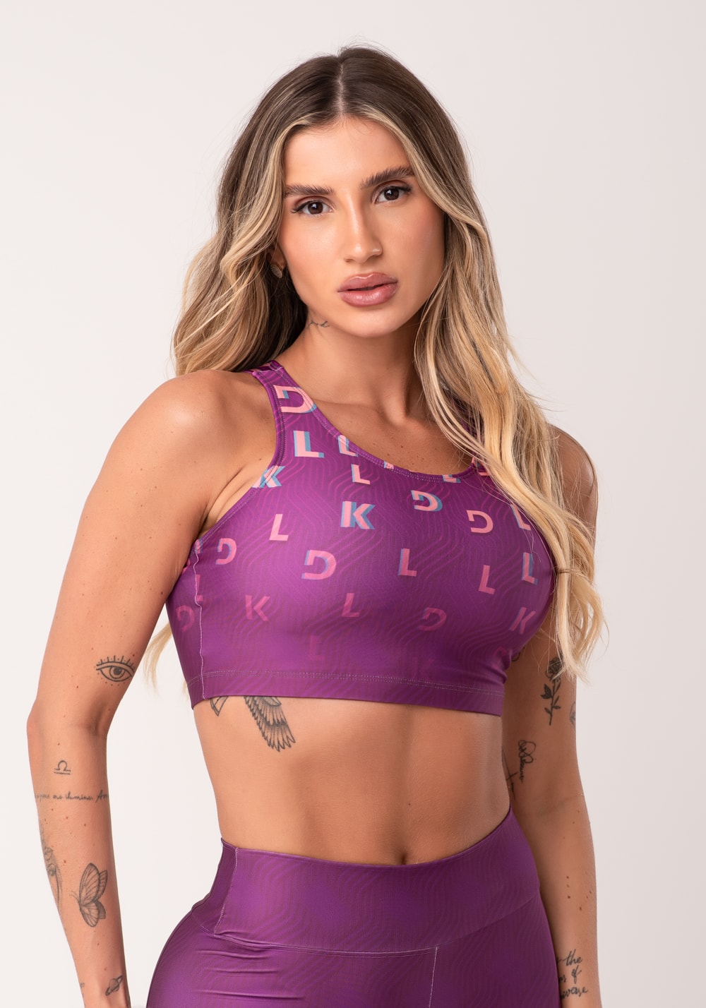 Top fitness feminino nadador estampado move rosa printed