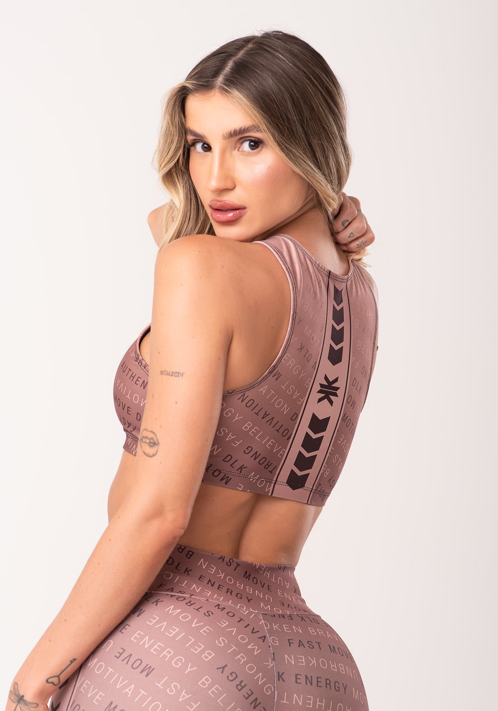 Top fitness feminino estampado authentic marrom printed