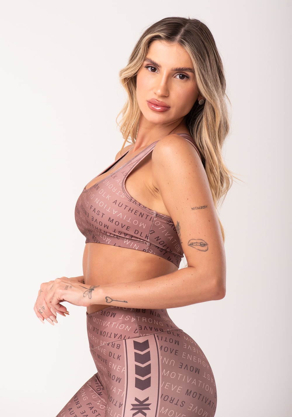 Top fitness feminino estampado authentic marrom printed