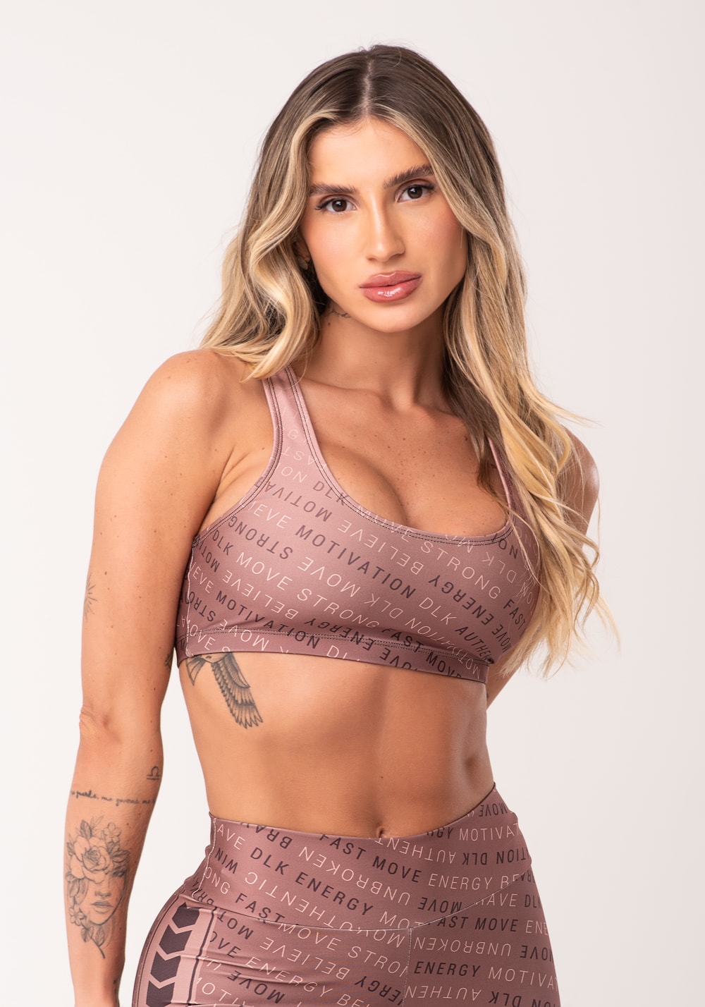 Top fitness feminino estampado authentic marrom printed