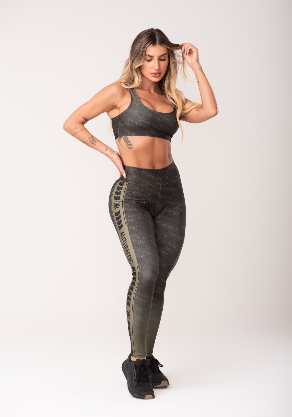Top fitness feminino estampado authentic verde printed