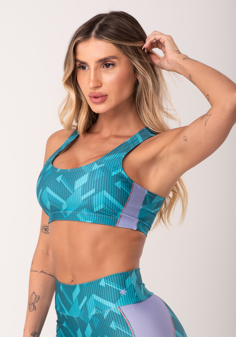 Top fitness feminino estampado brave verde printed