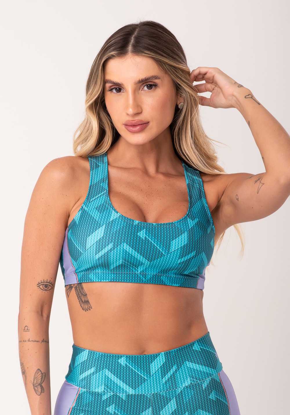 Top fitness feminino estampado brave verde printed