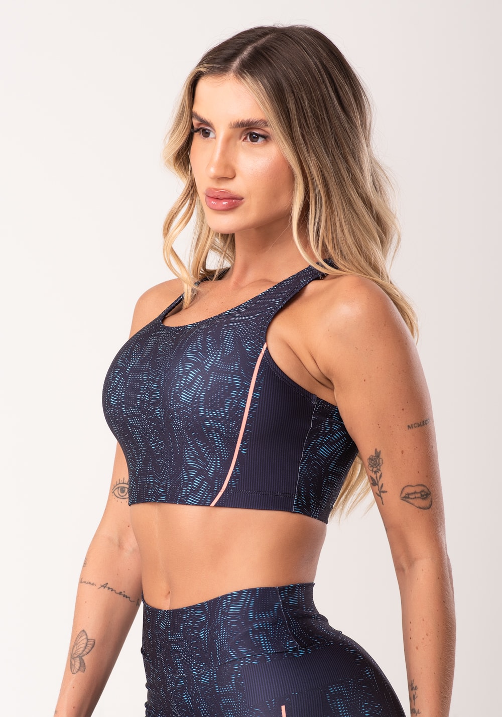 Top fitness feminino nadador estampado energy azul printed