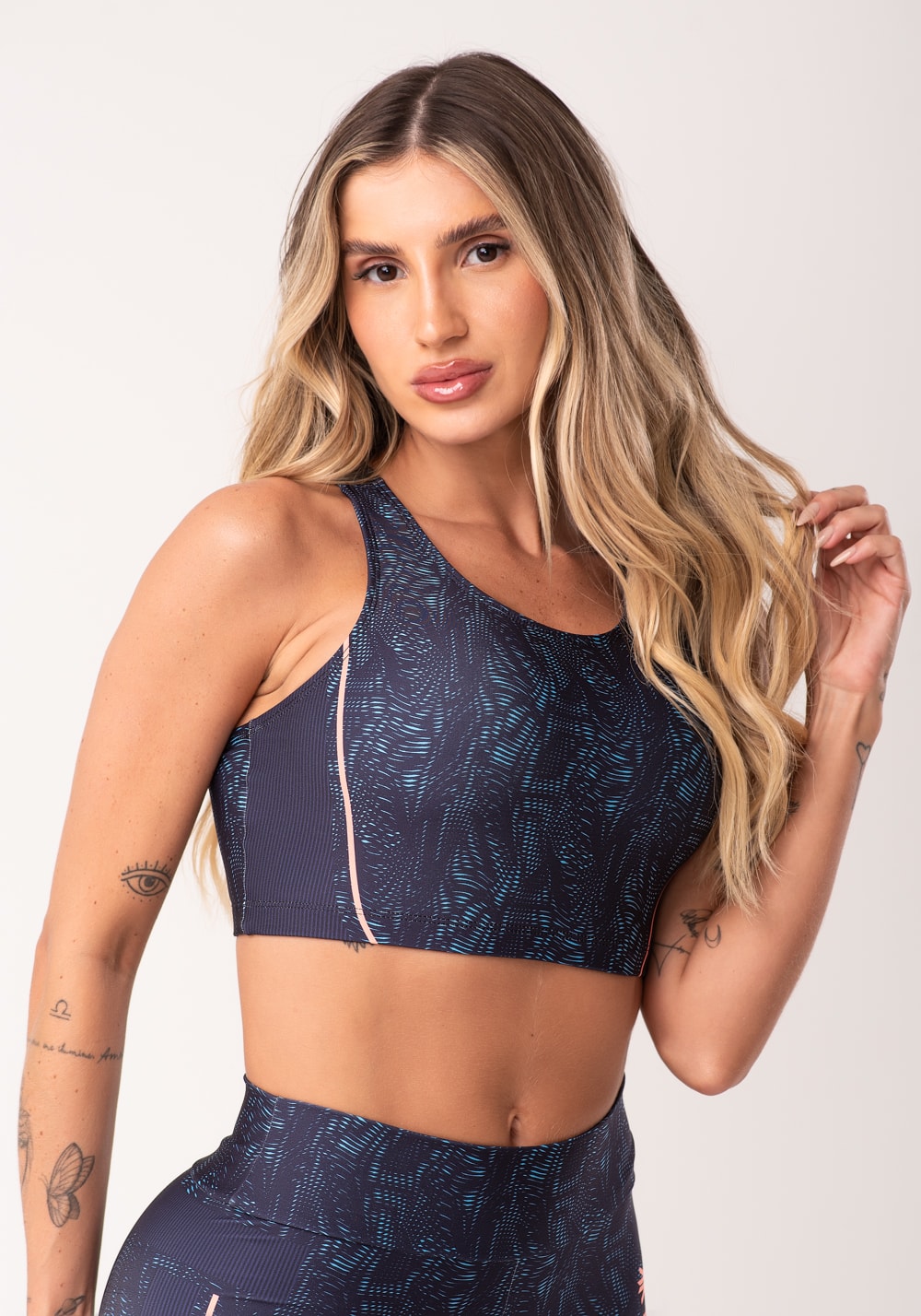 Top fitness feminino nadador estampado energy azul printed