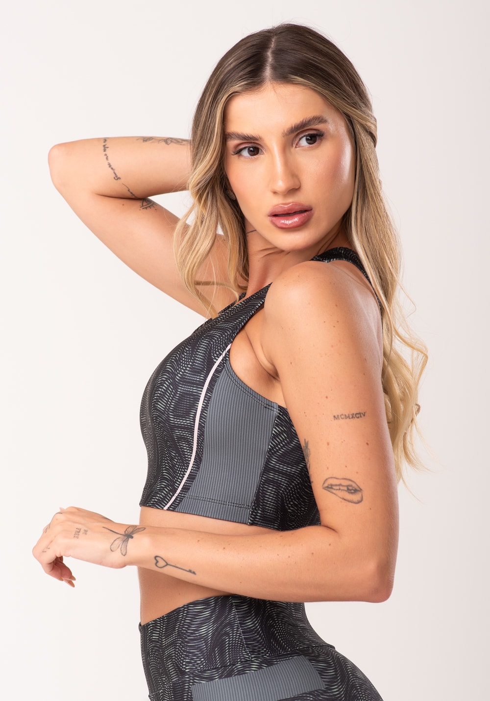 Top fitness feminino nadador estampado energy verde printed