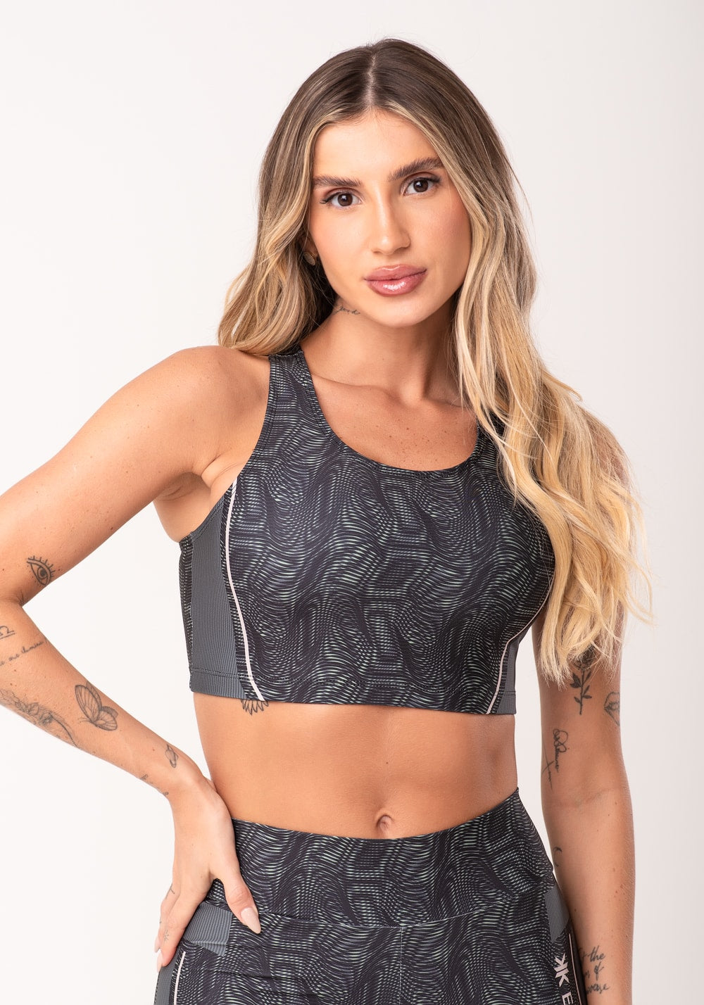 Top fitness feminino nadador estampado energy verde printed