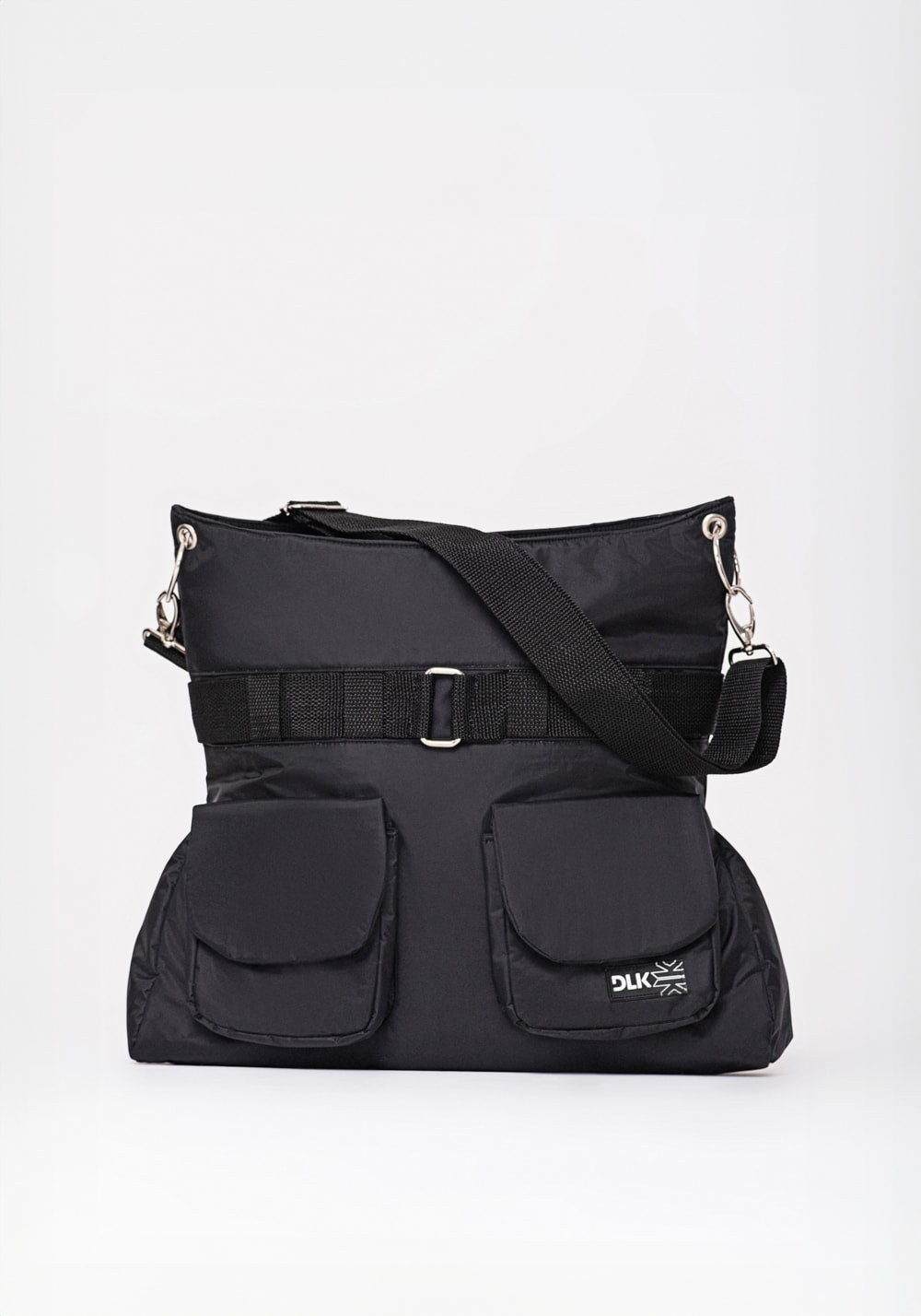 Bolsa transversal preto com 2 bolsos externos