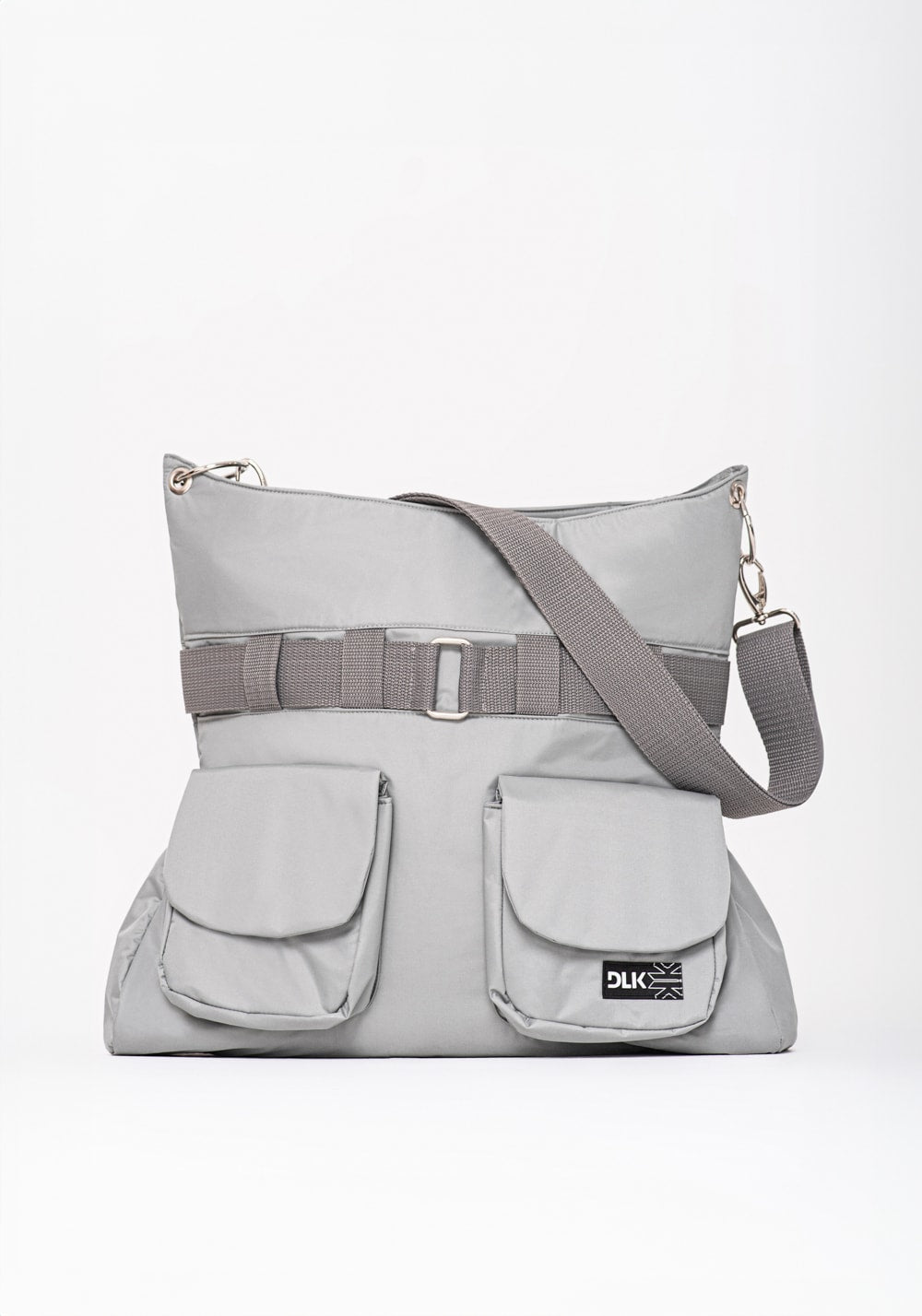Bolsa transversal cinza claro com 2 bolsos externos