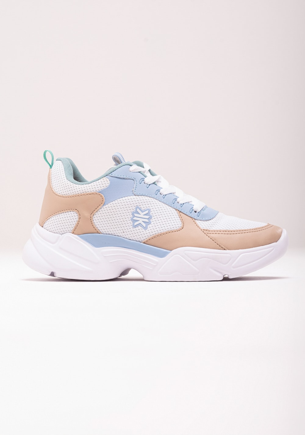 Tênis chunky feminino bege com azul