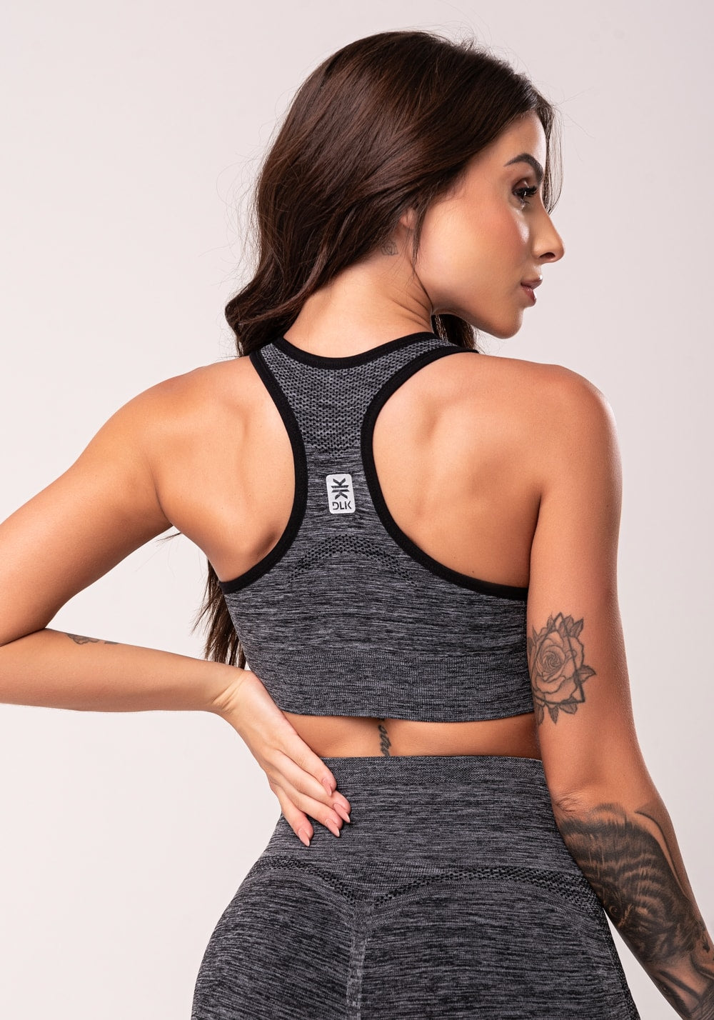 Top fitness feminino mescla modelo nadador com bojo seamless