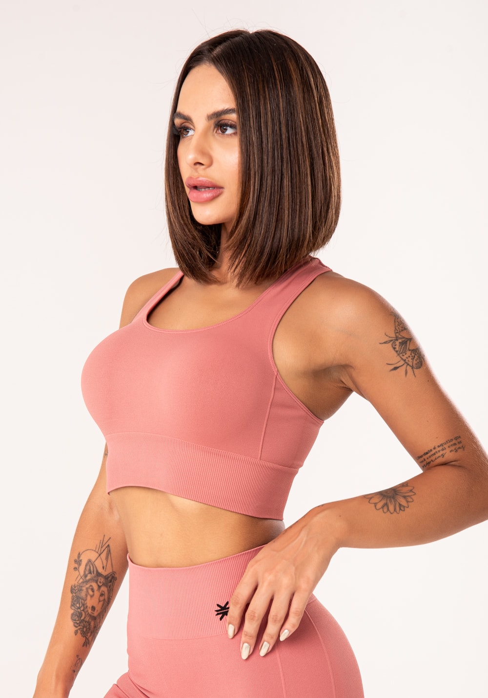 Top fitness feminino goiaba modelo nadador seamless