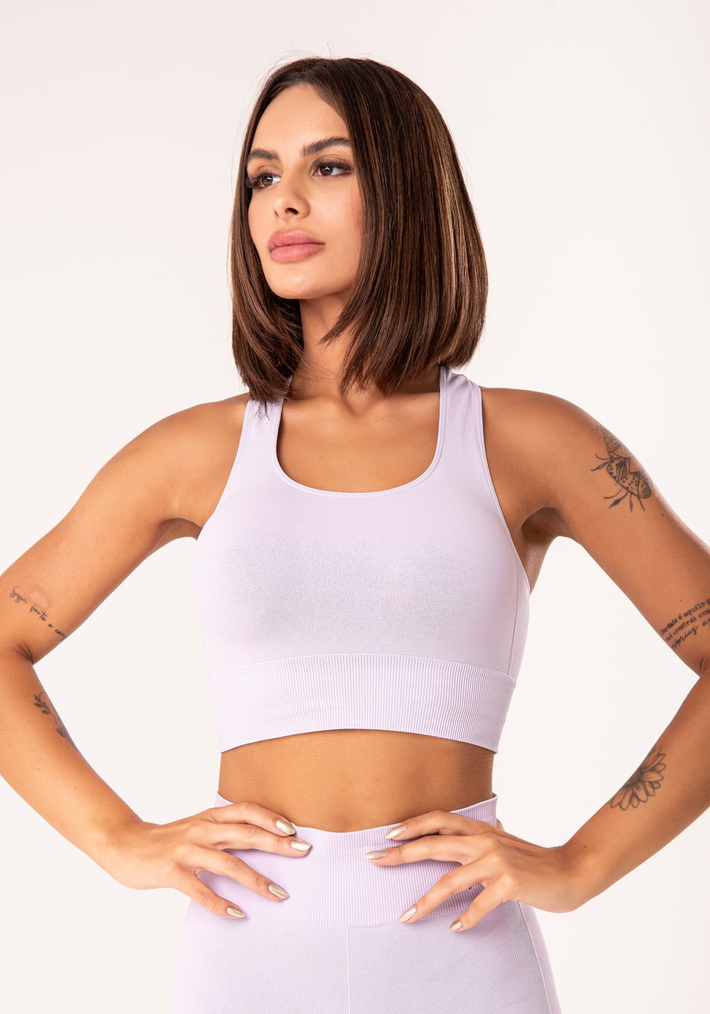 Top fitness feminino lilás modelo nadador seamless