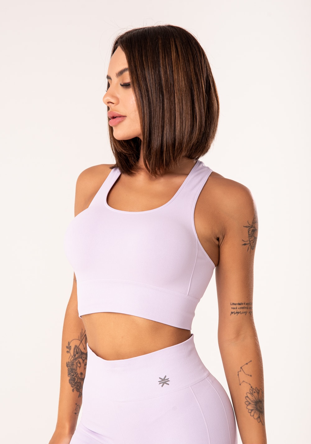 Top fitness feminino lilás modelo nadador seamless