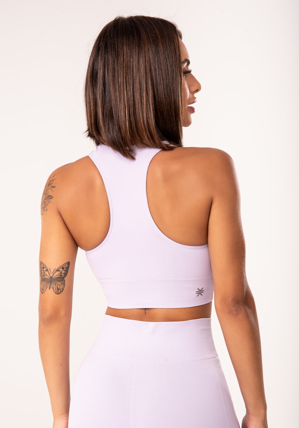 Top fitness feminino lilás modelo nadador seamless