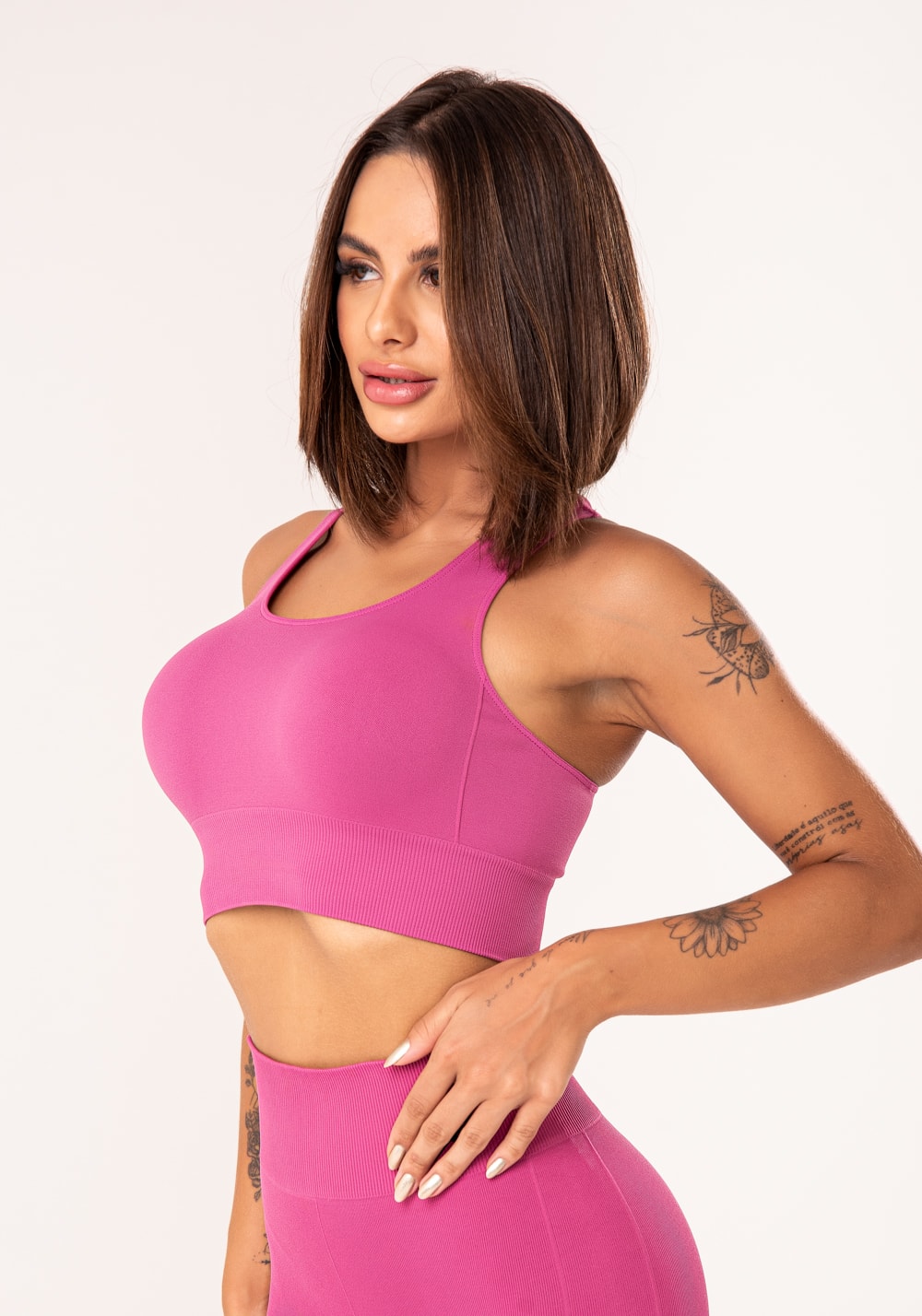 Top fitness feminino rosa modelo nadador seamless