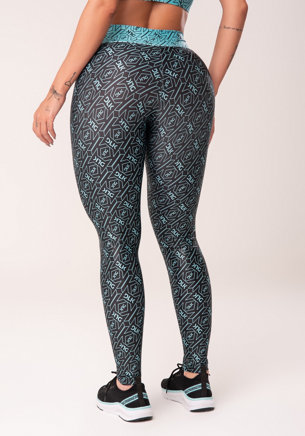 Legging fitness feminina verde e preto logomania flow