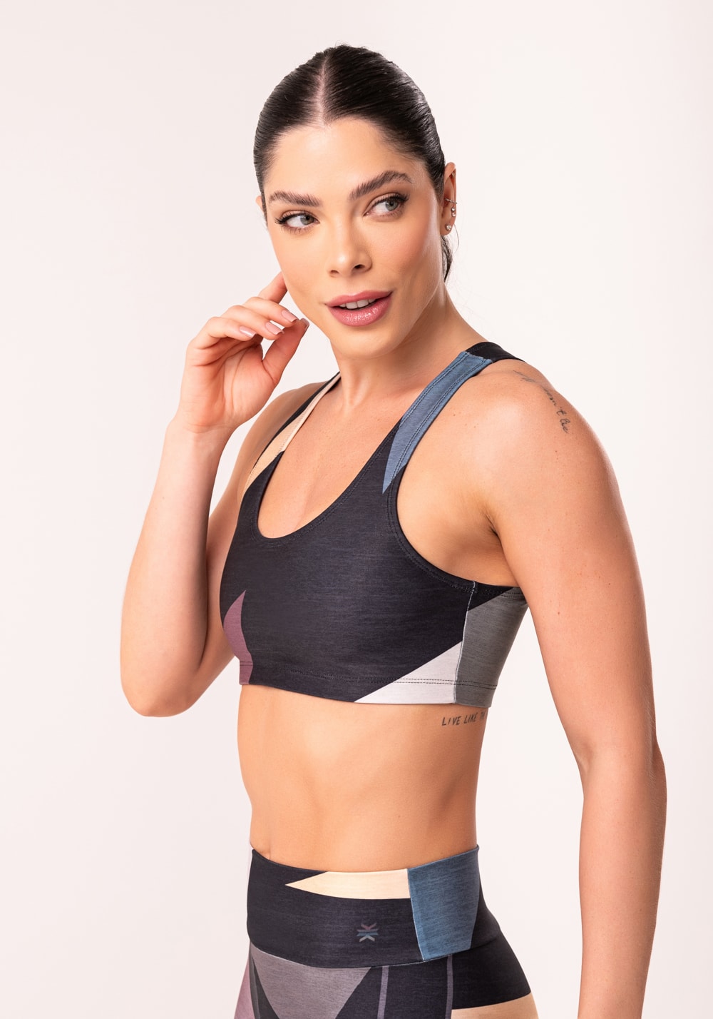 Top fitness feminino geométrico degradê printed