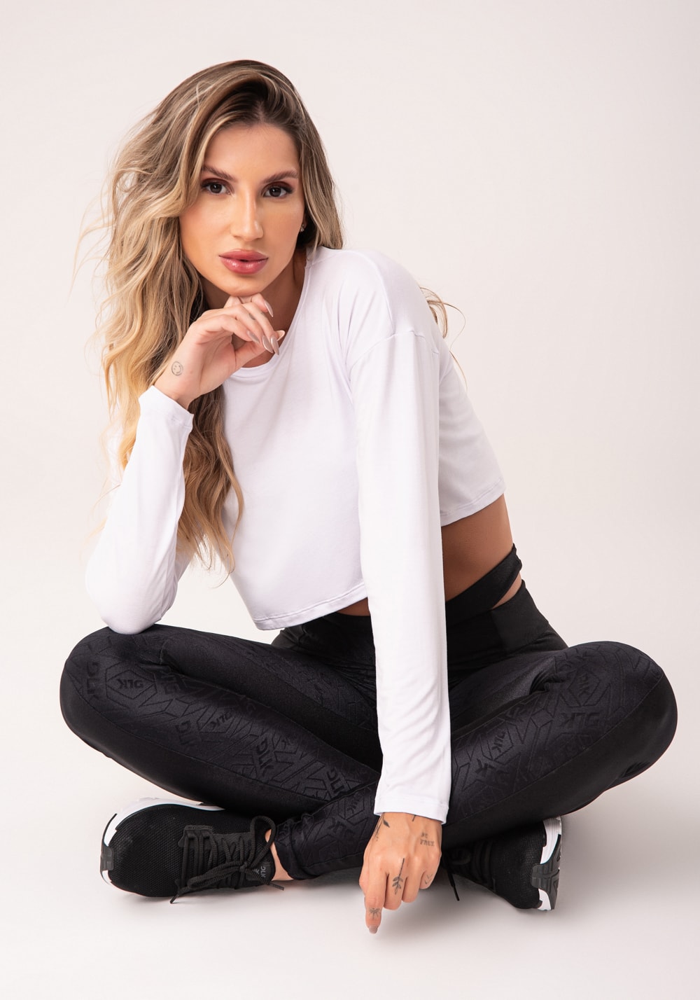 Cropped branco manga longa flow