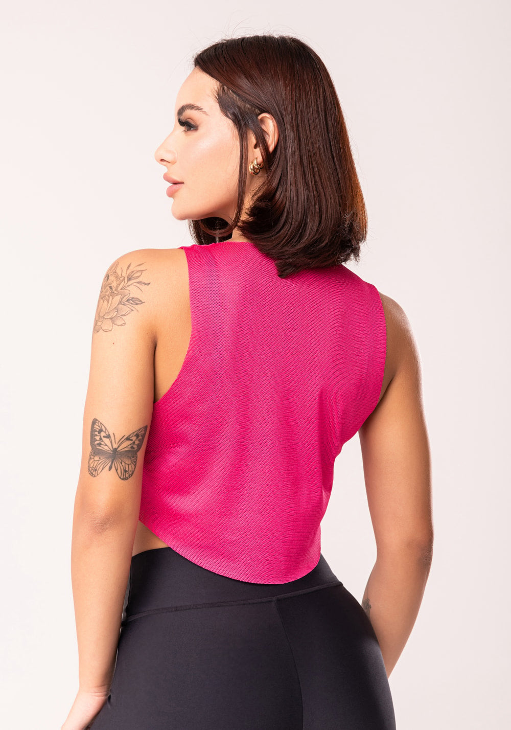 Cropped fitness feminino de tela pink