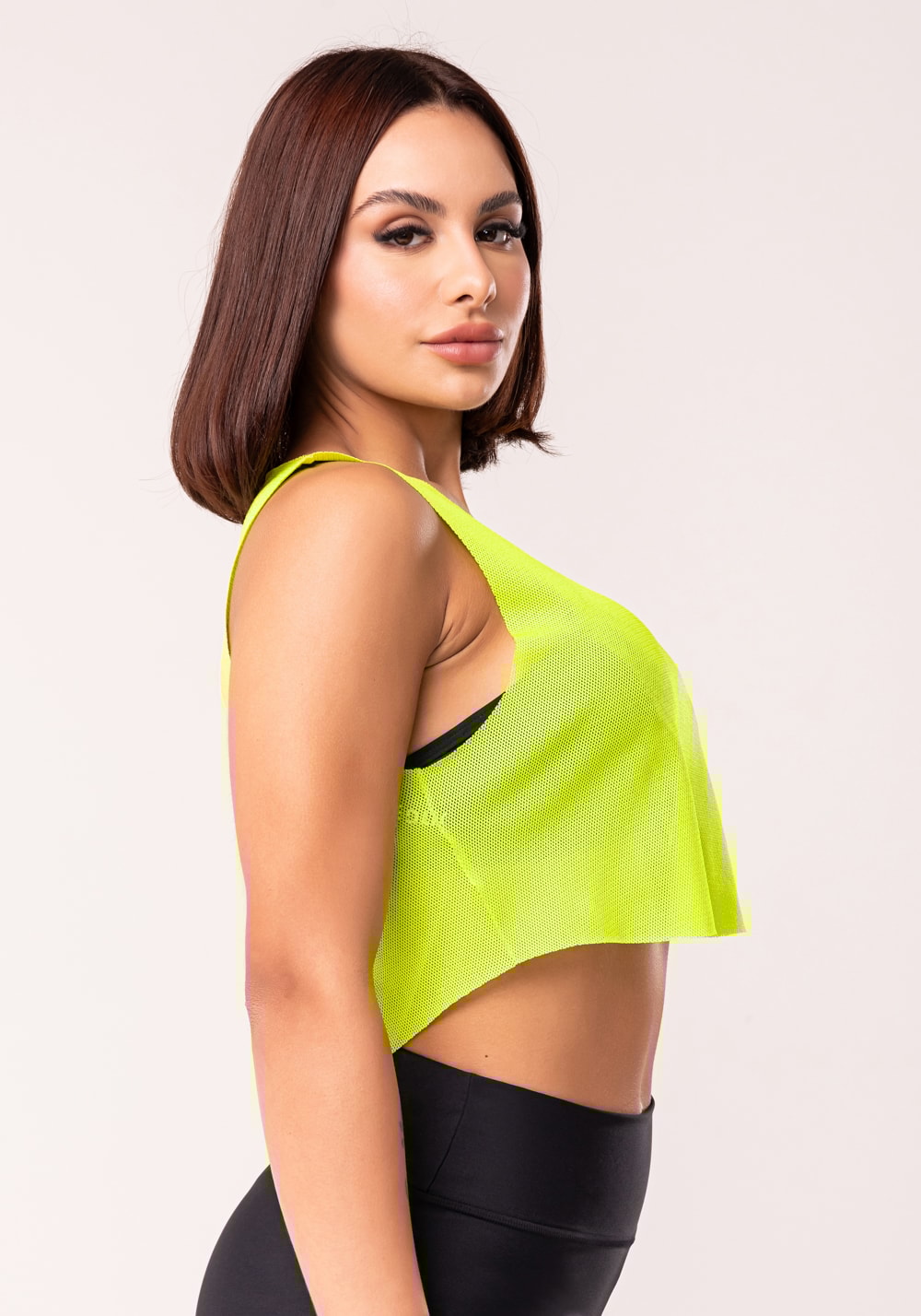 Cropped fitness feminino de tela lima