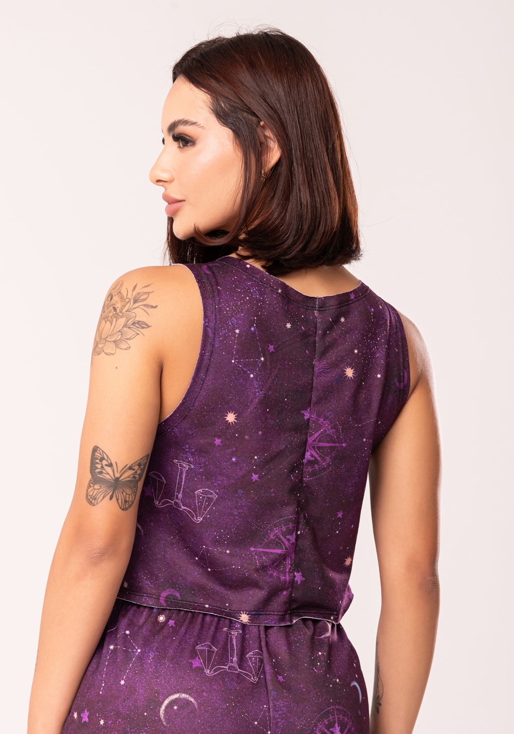 Cropped feminino moletinho estampado signo libra