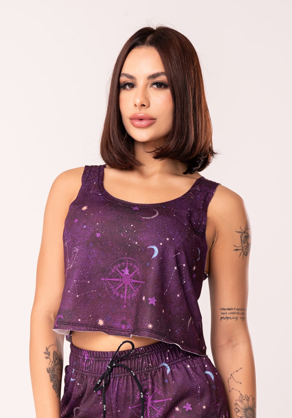 Cropped feminino moletinho estampado signo libra