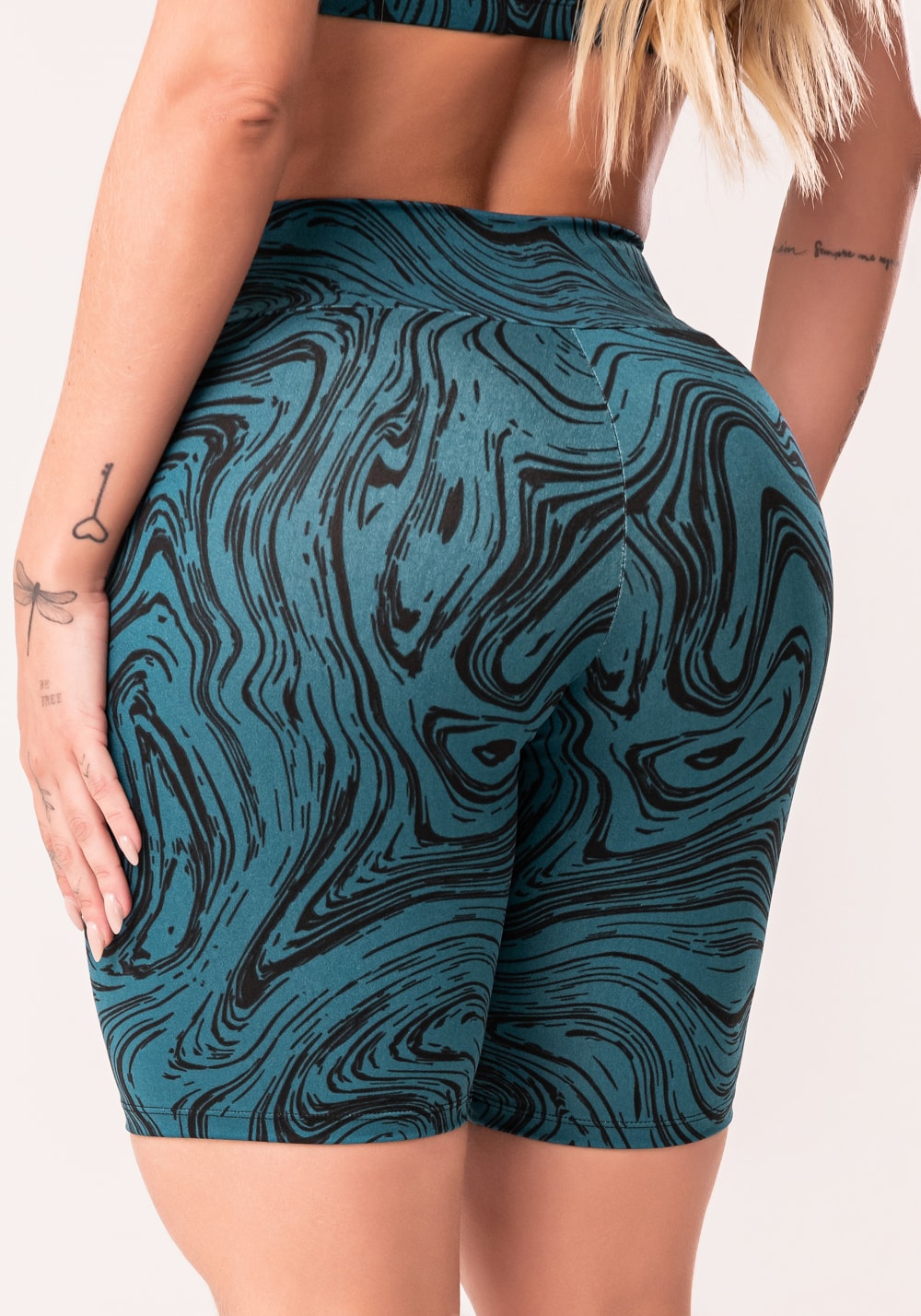 Bermuda fitness feminina petróleo estampada abstract duo euphoria