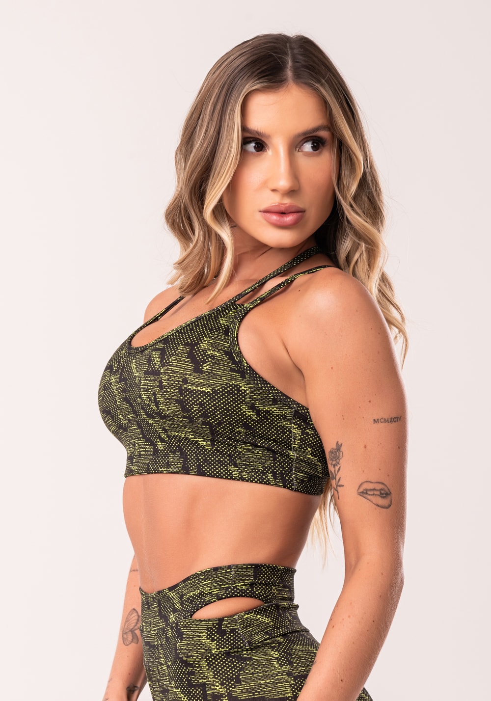 Top fitness feminino neon com alça dupla estampado camouflage euphoria