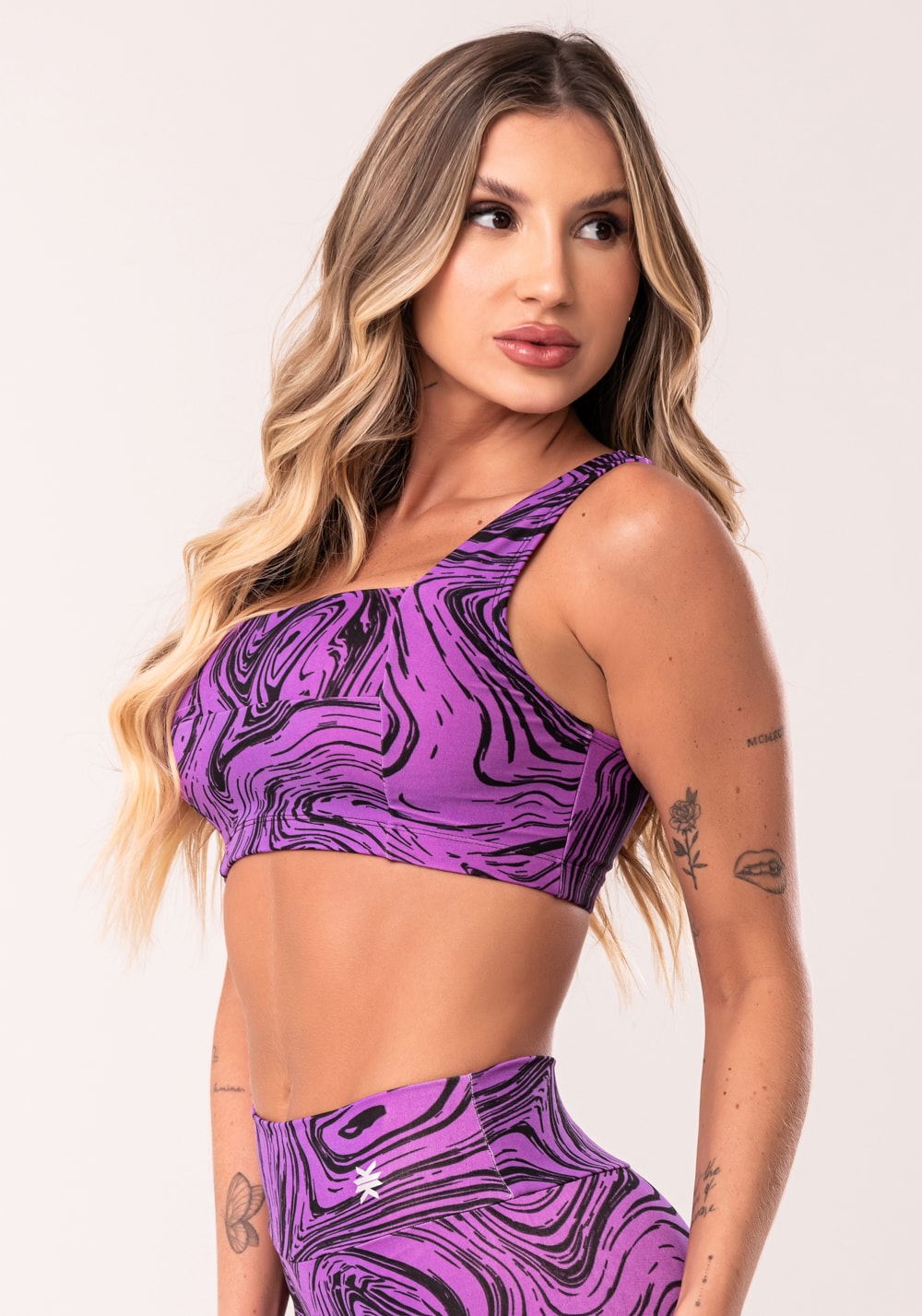 Top fitness feminino rosa decote reto estampado abstract duo euphoria