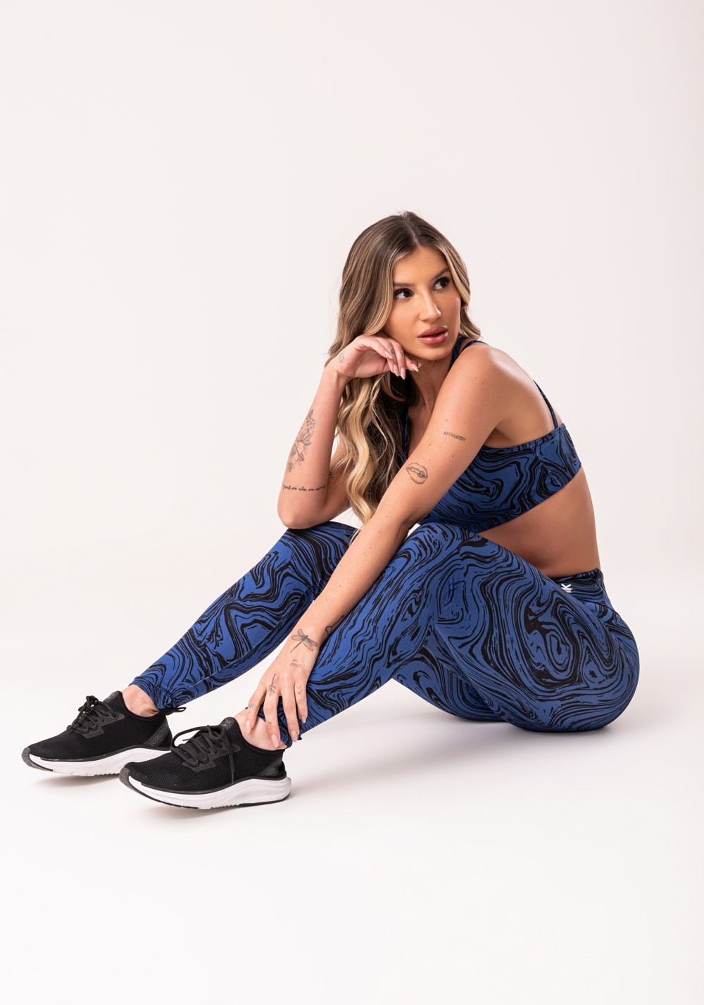 Legging fitness feminina azul estampada abstract duo euphoria