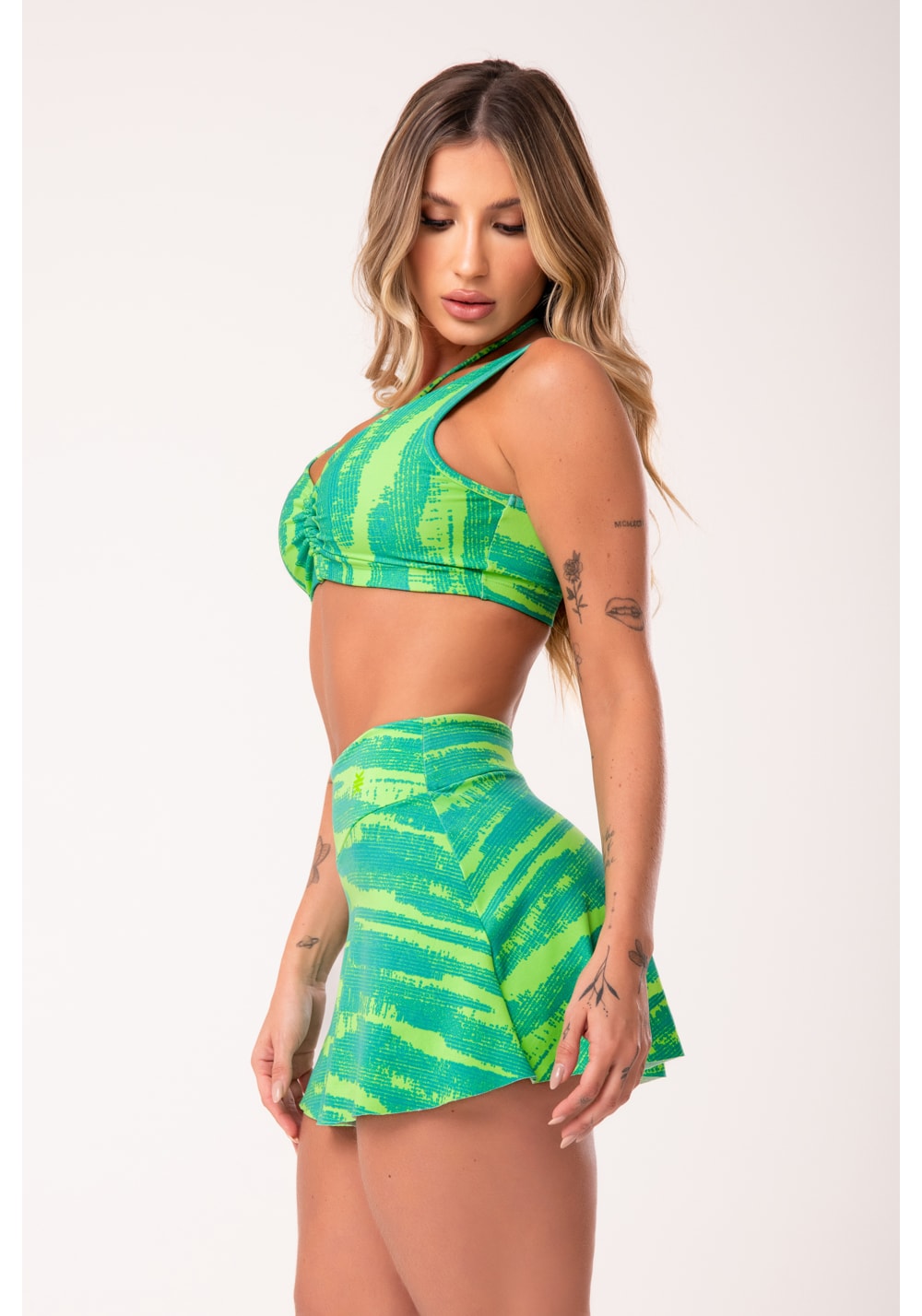 Short saia fitness feminino verde estampado disruption euphoria