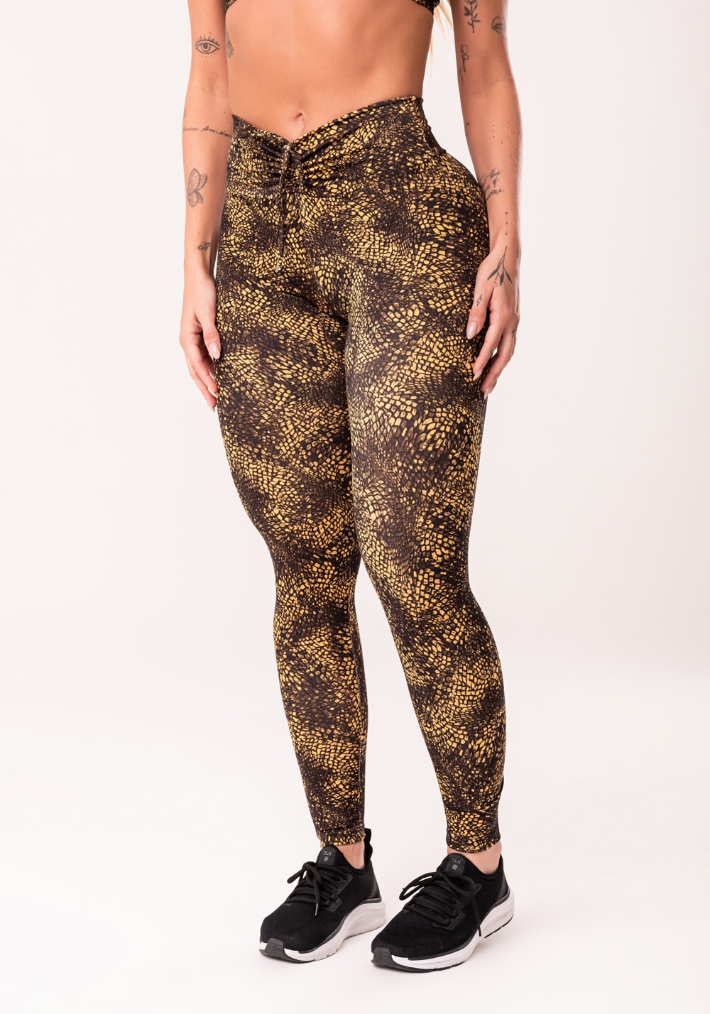 Legging fitness feminina com franzido estampada crocodile skin euphoria