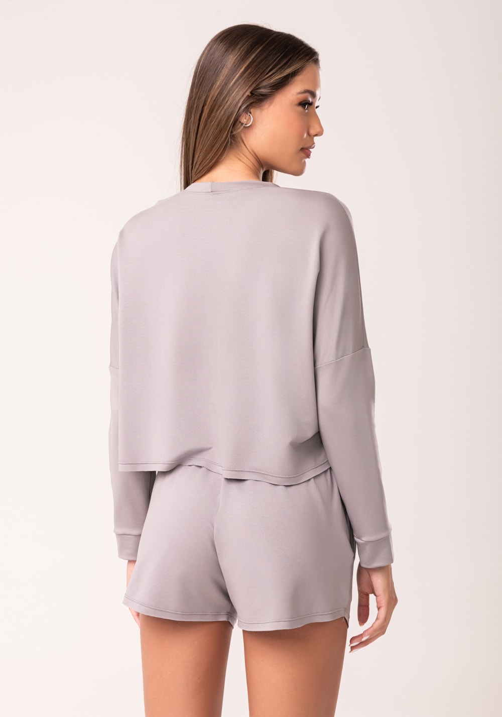 Cropped feminino moletinho cinza manga longa oasis