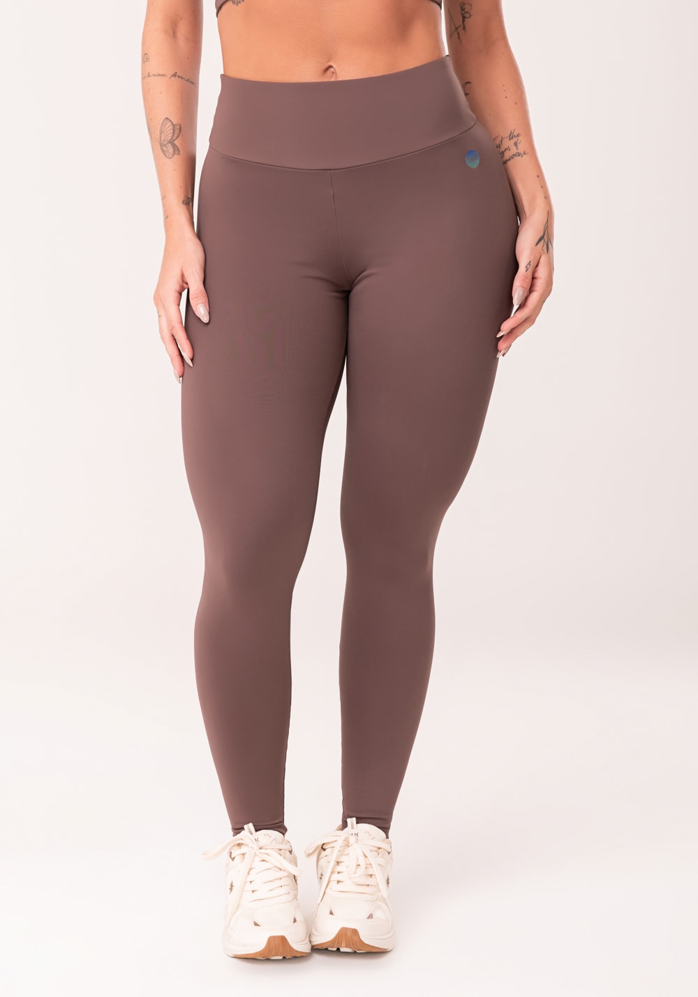 Legging fitness feminina marrom com cós largo oasis