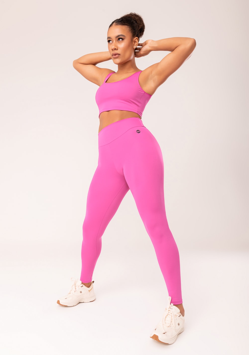 Legging fitness feminina rosa com cós largo oasis