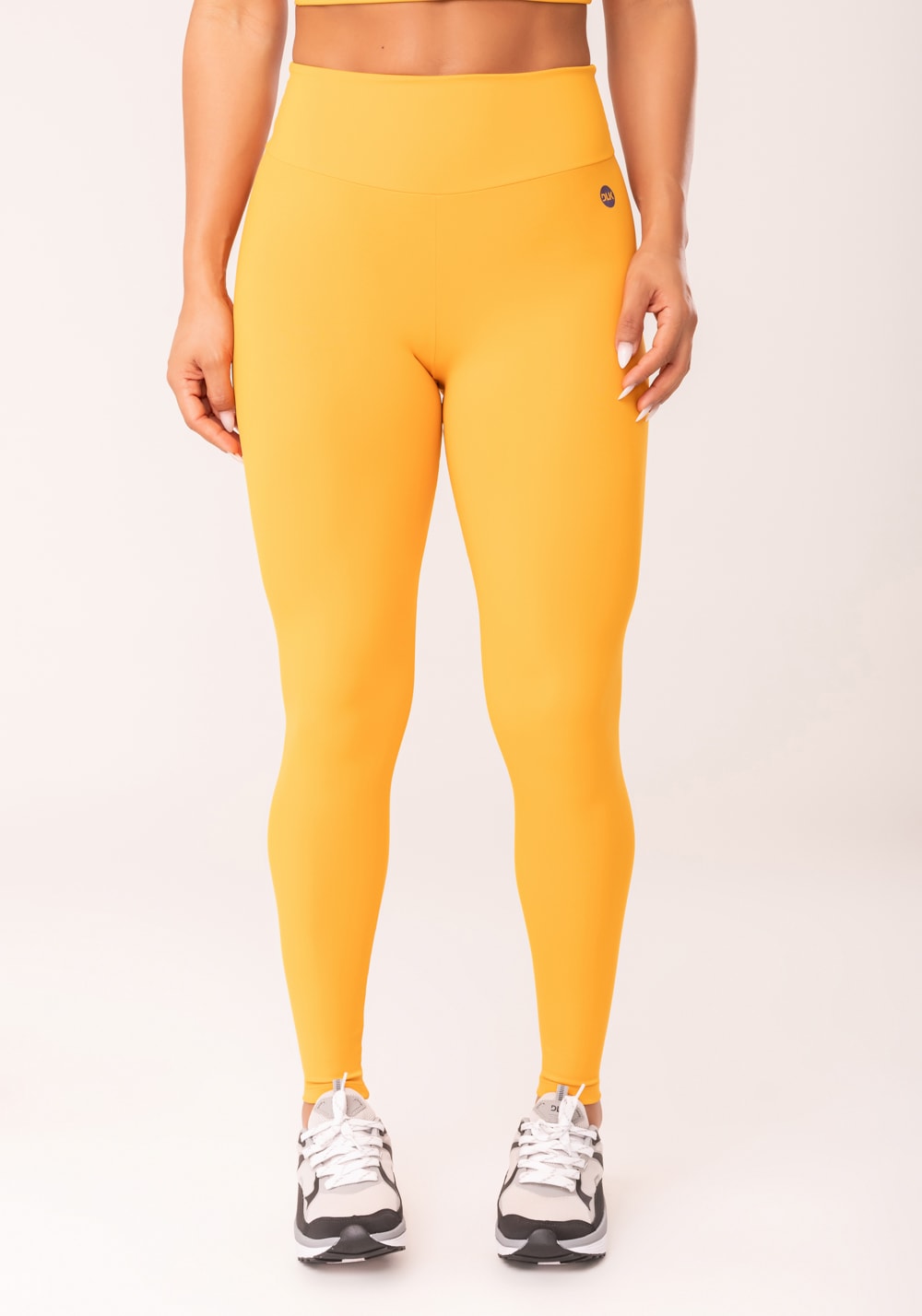 Legging fitness feminina amarelo com cós largo oasis