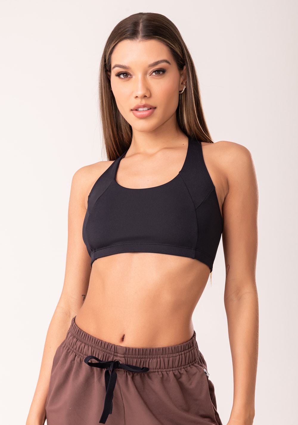 Top fitness feminino nadador preto com recortes oasis