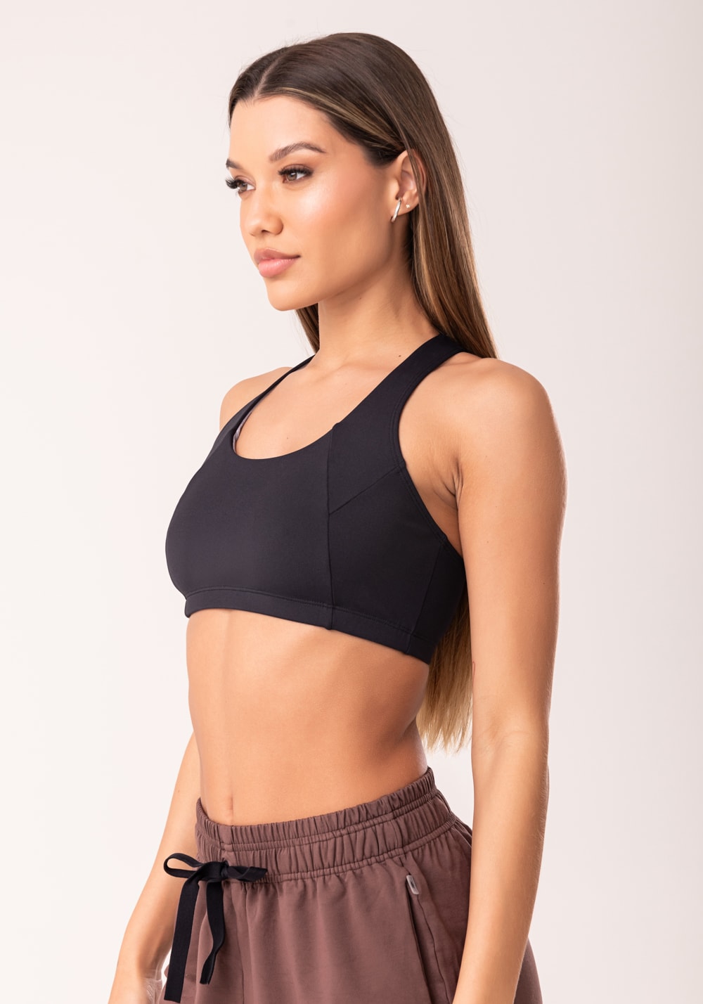 Top fitness feminino nadador preto com recortes oasis