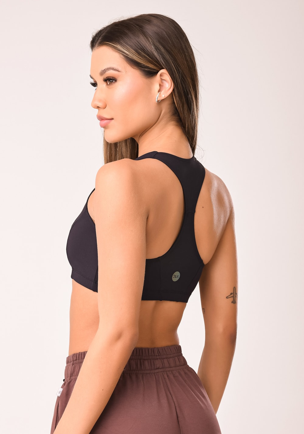 Top fitness feminino nadador preto com recortes oasis