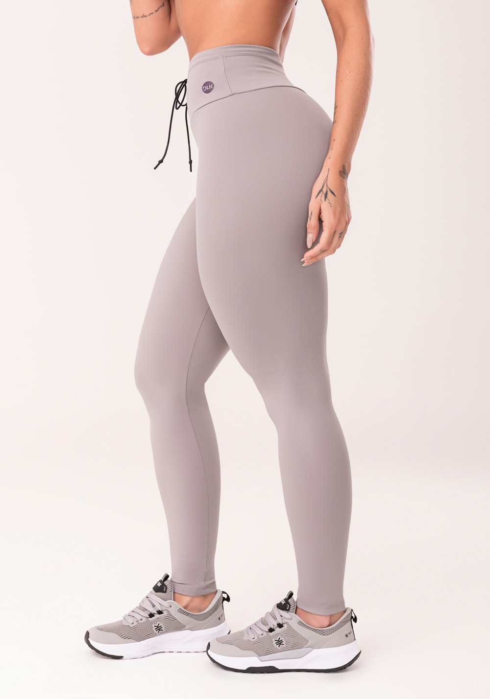 Legging fitness feminina cinza com cadarço oasis
