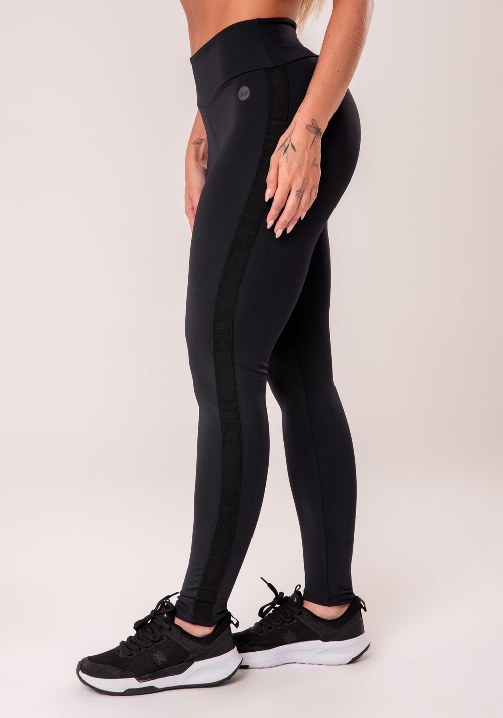 Legging fitness feminina preto com elástico lateral oasis