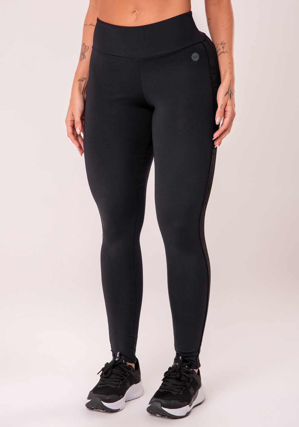 Legging fitness feminina preto com elástico lateral oasis