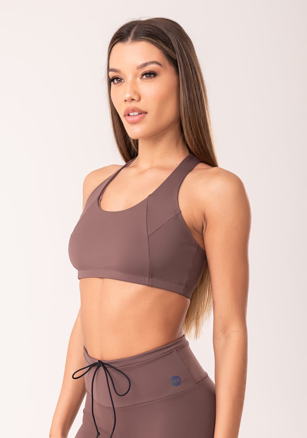Top fitness feminino nadador marrom com recortes oasis